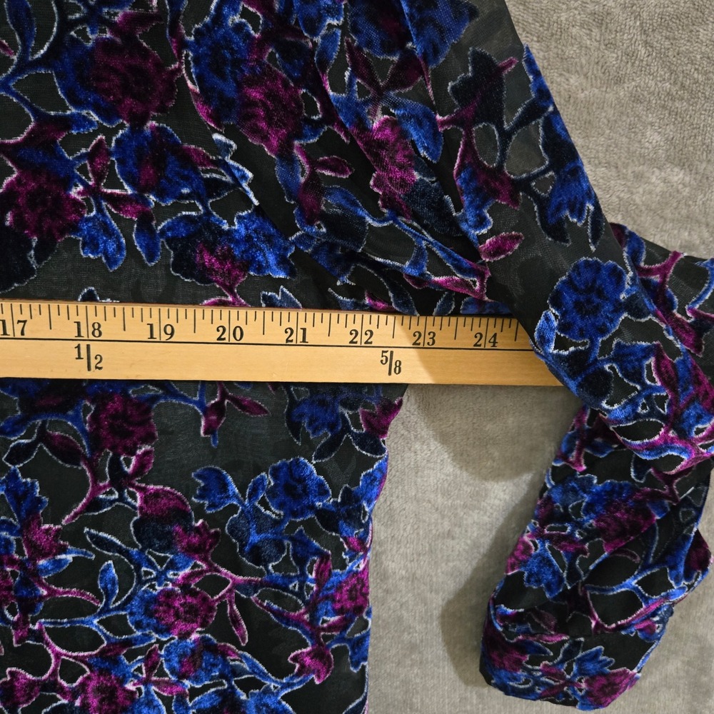 Simply Styled Floral Velvet Burnout Blouse Womens XL Sheer Whimsigoth Layering - Picture 7 of 9
